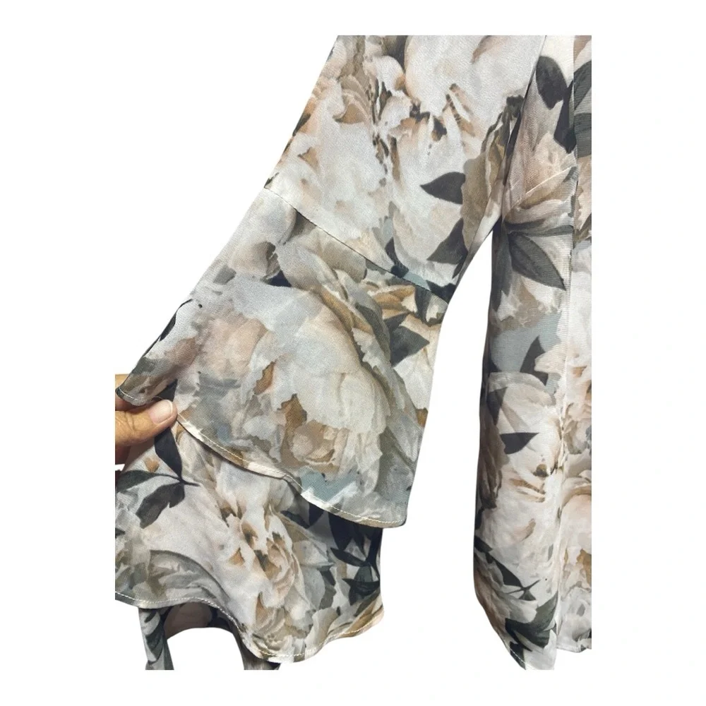 Calvin Klein Beige Floral V-Neck Blouse - Picture 5 of 8